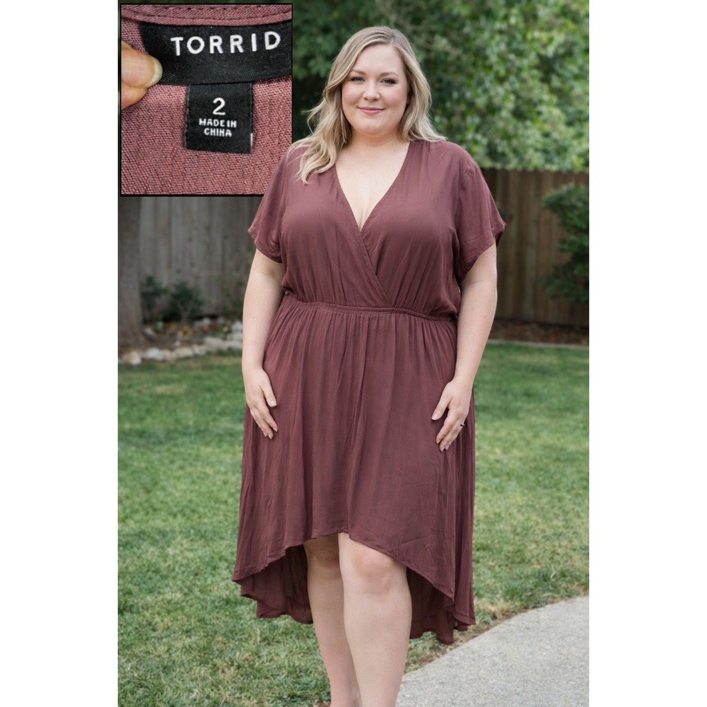 Torrid High Low Dress Womens 2 Rosewood Mauve Surplice V-Neck Rayon Plus Size‎